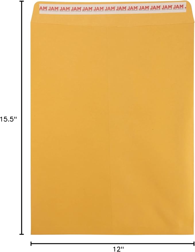 JAM PAPER 12 x 15 1/2 Open End Catalog Recycled Envelopes with Peel and Seal Closure - Brown Kraft - 100/Pack