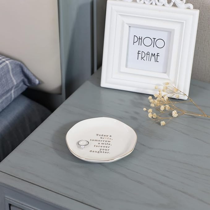 Mother of Bride Ring Dish,Weeding Gifts for Mom from Daughter-Jewelry Dish Tray-Ceramic White