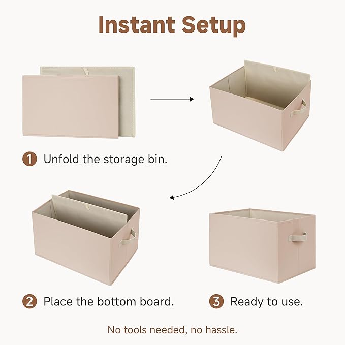 StorageWorks Storage Baskets for Shelves, Foldable Fabric Closet Storage Bins with Handles, Fabric Storage Bins Clothes Organizer, Light Brown, 3-Pack, Large