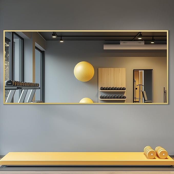 Full Length Mirror with Stand 76"x34" Extra Large Gold Floor Mirror, Rectangle Standing Mirror for Living Room Bedroom Cloakroom Gym, Thin Aluminum Frame, Tempered Glass
