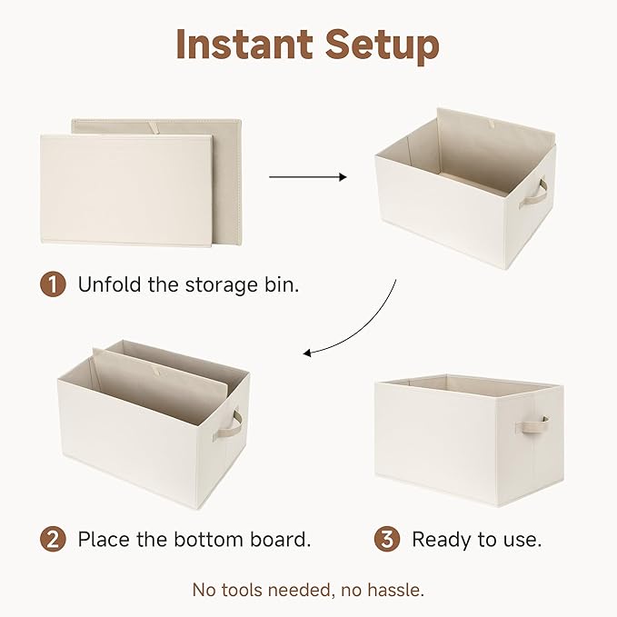 StorageWorks Storage Baskets for Shelves, Foldable Fabric Closet Storage Bins with Handles, Fabric Storage Bins Clothes Organizer, Beige, 3-Pack, Large