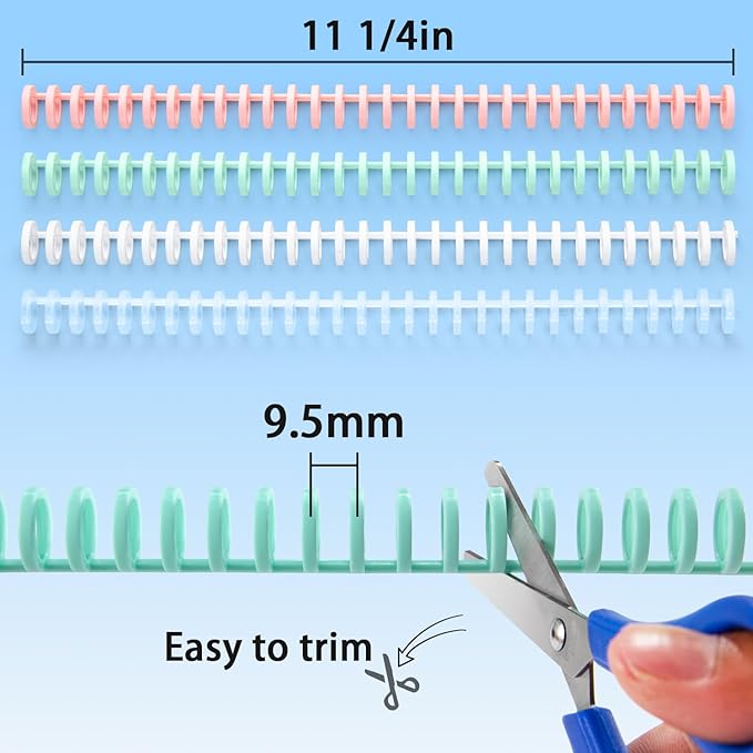 Binding Spines/Coils/Combs: Open & Close Easily Adding Pages for Notebook ,Worklion Binding Machine 30 Ring Diameter 3/8"Binding Combs, Maximum 65 Sheets Multicolor Trimmable Sturdy 10pieces