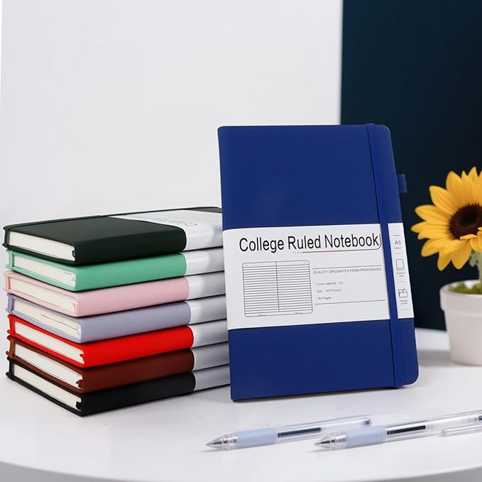 A5 Lined Journal Notebooks for Work, 192 Pages, Medium 5.7 x 8.3inch, College Ruled, Vegan Leather Hardcover Journals for Women Men,1 Pack