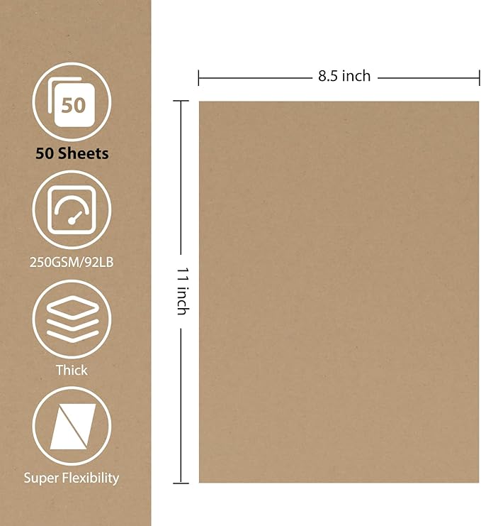 50 Sheets Brown Cardstock Paper, Colored Printer Paper 8.5 x 11, Card Stock Thick Construction for Craft,Scrapbook,Office Printing, Invitations, Certificates,92 lb/250gsm