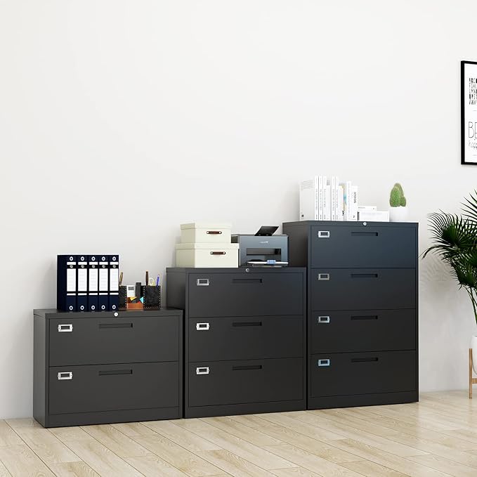 Lateral File Cabinet with Lock, 4 Drawer Large Metal Filing Cabinet,Home Office Lockable Storage Cabinet for Hanging Files Letter/Legal/F4/A4 Size-Assembly Required