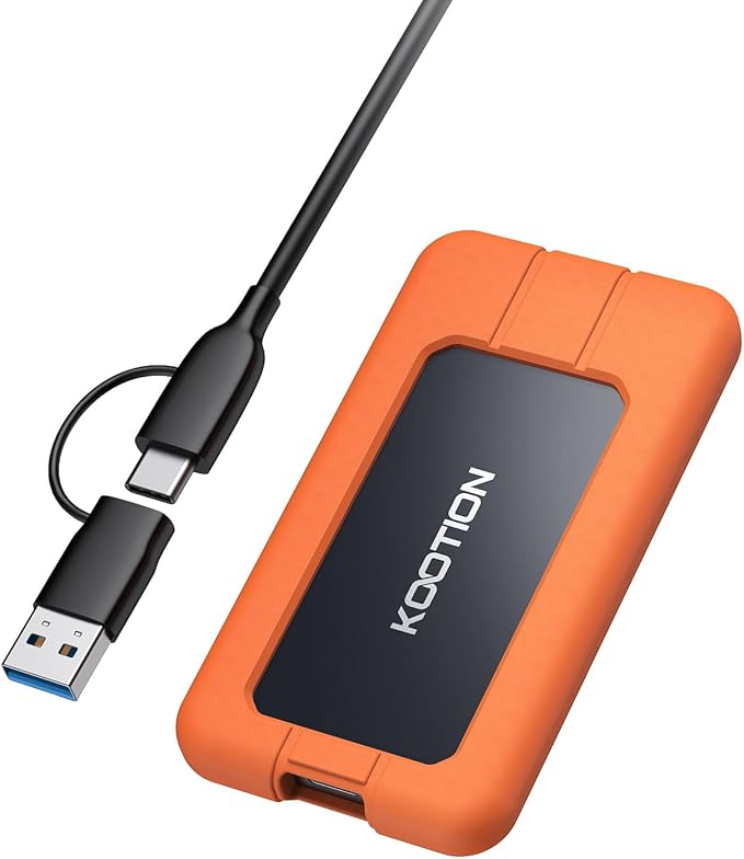 KOOTION Portable SSD 1TB USB-C Up to 2000MB/s USB 3.2 External SSD USB 3.2 Gen 2x2 Portable Solid State Drive with Protective Case Shockproof Waterproof Type-C External Solid State Drive for PC/Mac