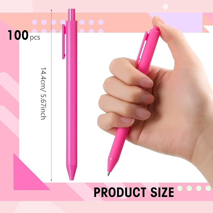 Teling 100 Pcs Ballpoint Pens Retractable Comfortable Cute Stylish Writing Pens in Medium Point 1.0 mm for Office Supplies(Rose Red)