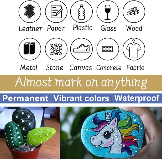 Paint Pens Paint Markers - Yellow Permanent Markers 8 Pack, Oil Based Waterproof Quick Dry Medium Tip Marker Pen for Metal, Wood, Fabric, Plastic, Rock, Stone, Mugs, Canvas, Glass, Art Craft