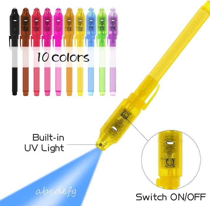 Invisible Ink Pens with Light, 10Pcs Magic Spy Pen for Secret Message, Birthday Party, and Kids Halloween Goodies Bags Toy…