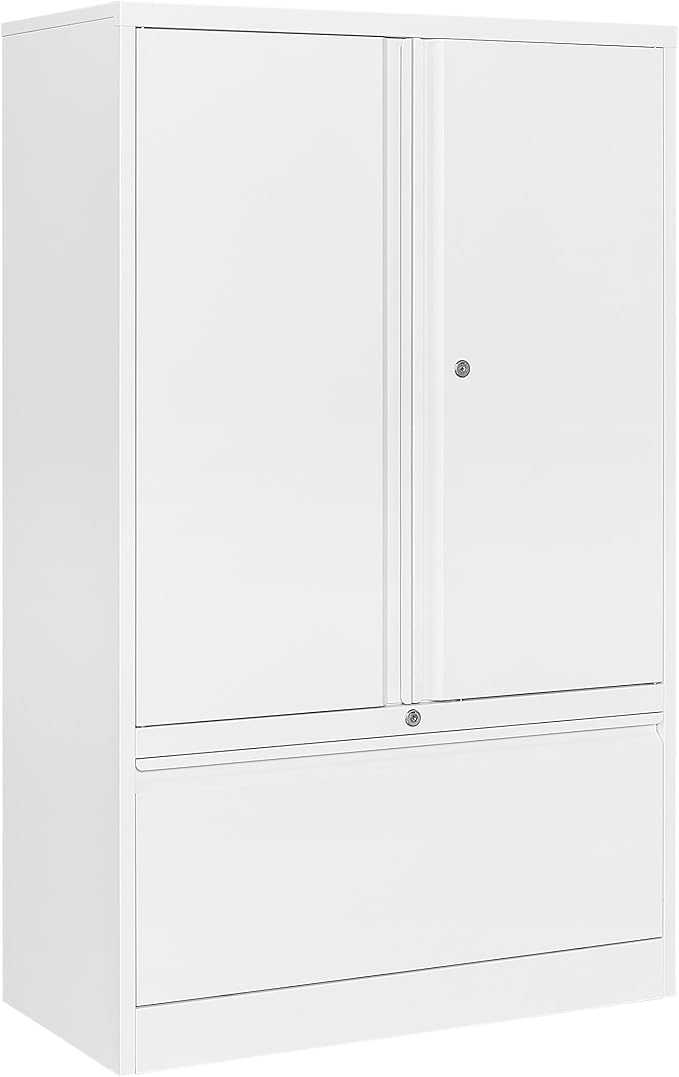 SISESOL Metal Storage Cabinet with Drawer,White File Cabinets, Locking Steel Storage Cabinet with Doors and Shelves for Home,Office,Warehouse,Garage,School,Fit A4/Letter/Legal File (1 Drawer)