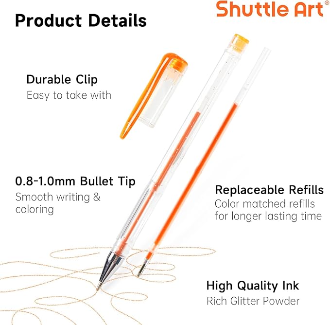 Shuttle Art 240 Pack Glitter Gel Pens, 120 Colors Glitter Gel Pen Set with 120 Refills for Adult Coloring Books Craft Doodling