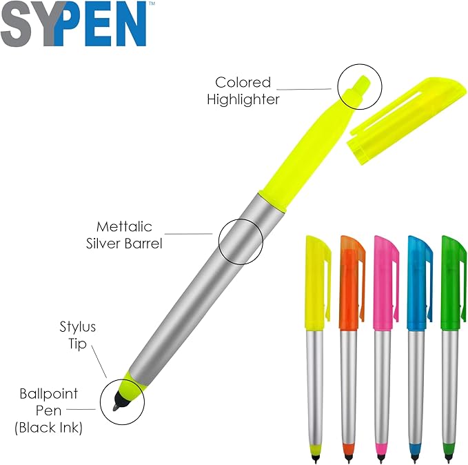 Personalized Pens with Highlighter and Stylus -250 Pack Bulk-Free Imprint - 3 In Highlighter, Ballpoint Pen, and Stylus Combo- add Custom Business Name, Logo or Gift Message- Pink