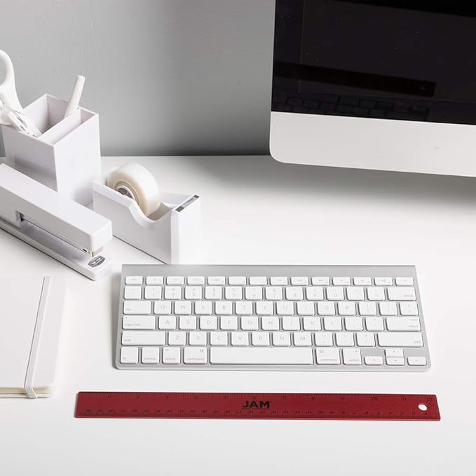 JAM PAPER Strong Aluminum Ruler - 12 Inch - Metal Ruler with Non-Skid Cork Backing - Red Metallic - Sold Individually