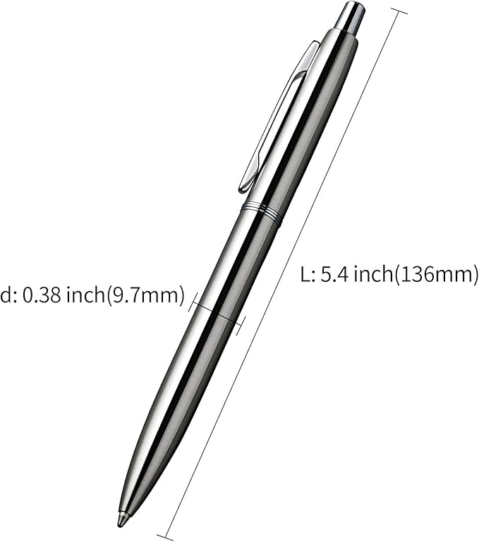 ChaoQ 3 Pcs Retractable Metal Ballpoint Pens, for Gift, Business, Office, 1.0mm Medium Point Black Ink, 6 Extras Replaceable Metal Refills - Stainess Steel