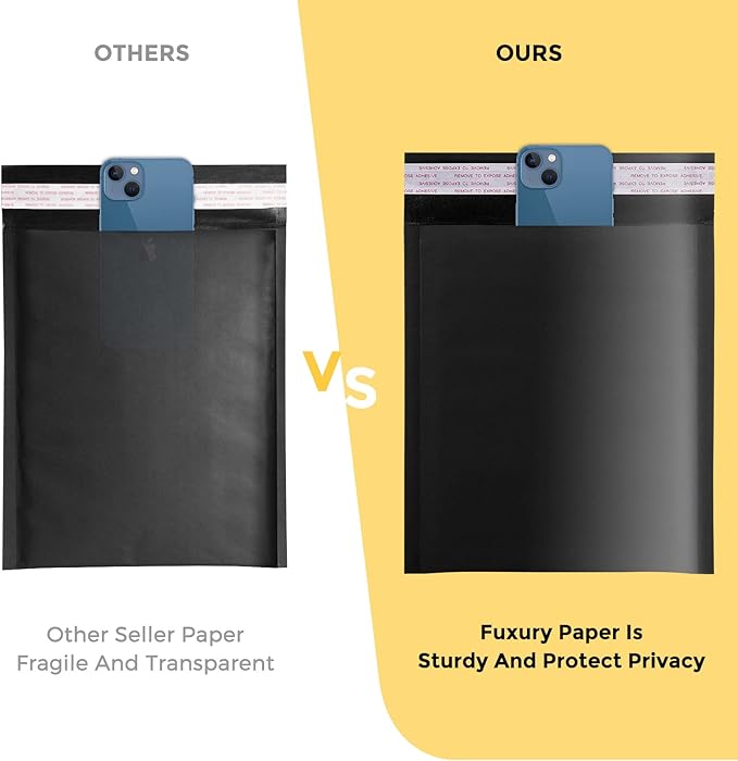 Fuxury Kraft Bubble Mailer 8.5x12 Inch 25 Pack,Strong Adhesion Padded Envelopes,Self Seal Bubble Envelopes, Waterproof Cushioned Padded Mailers Packaging for Small Business,Bulk Black