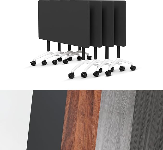 Conference Room Table, Folding Conference Tables,Thicken Grey Tabletop,Flip Top Wooden Seminar Meeting Room Table for Conference Room Offices (4, Black, 61.0“)