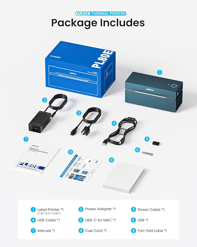 POLONO Bluetooth Thermal Shipping Label Printer, Wireless 4x6 Shipping Label Printer for Small Business, Support iOS, Android, Windows and Mac, Compatible with Amazon, Ebay, Shopify, 1 Pack (Blue)