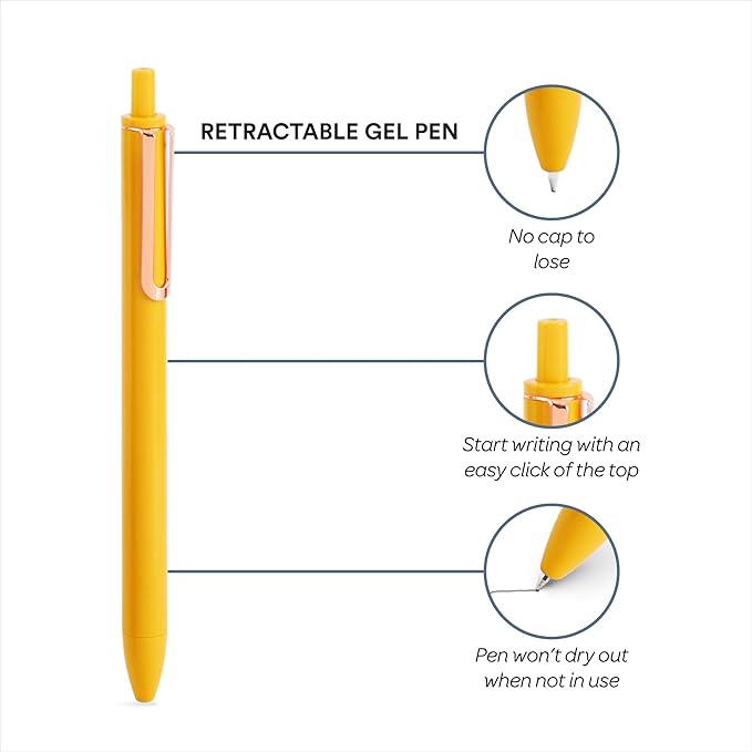 Poppin Stylish Retractable Gel Pens - Fine Point, 0.7mm Tip, Smooth Writing Ink, Metal Clip, Assorted Desert with Black Ink, 12 Pack