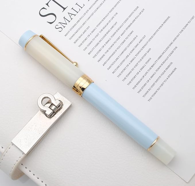 JINHAO 100 Fountain Pen with Ink Converter (Medium Nib 0.7mm, Light Blue)