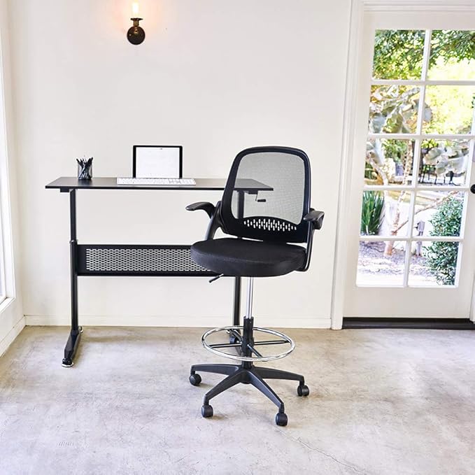 Drafting Chair Tall Office Chair Standing Desk Chair Mesh Computer Chair Adjustable Height with Lumbar Support Flip Up Arms Swivel Rolling Executive Chair,Black …