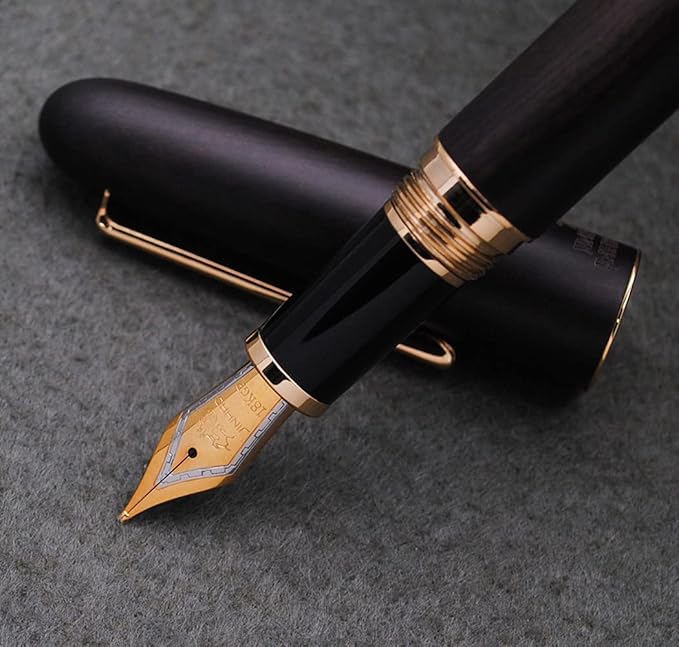 JINHAO 9036 Natural Wood Fountain Pen Handmade Ink Pen (Medium Nib 0.7mm, Ebony Wood)