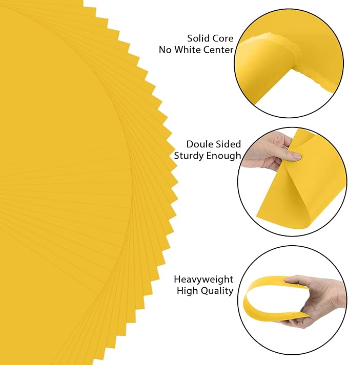 OcePor 50 Sheets Yellow Cardstock Paper, Colored Printer Paper 8.5 x 11, Card Stock Thick Construction for Craft,Scrapbook,Office Printing, Invitations, Certificates,92 lb/250gsm