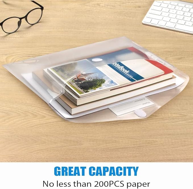 Sooez 5 Pack Plastic Envelopes Poly Envelopes, Clear Document Folders US Letter A4 Size File Envelopes with Label Pocket for School Home Work Office Organization, Clear