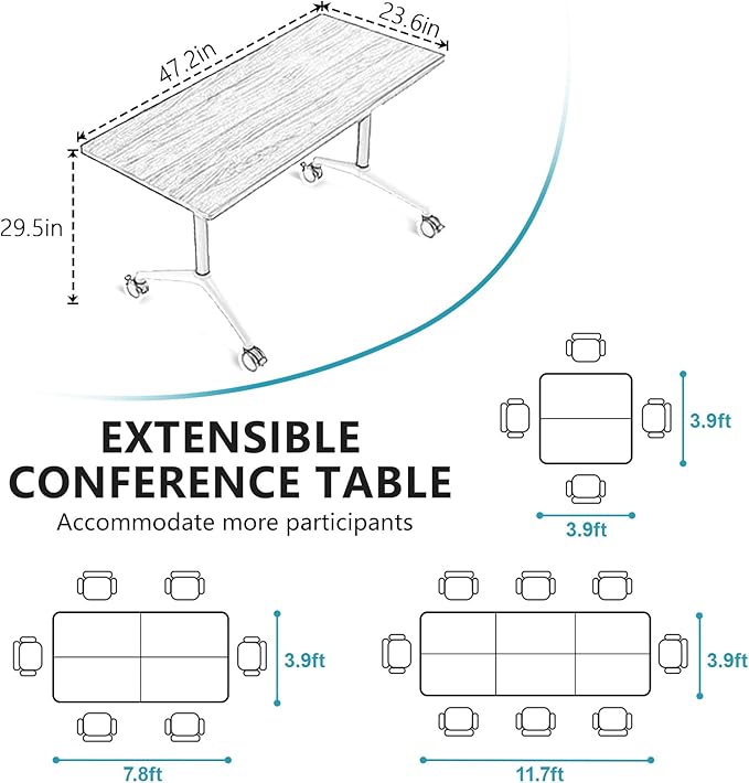 Conference Room Table, Folding Conference Tables,Thicken Grey Tabletop,Flip Top Wooden Seminar Meeting Room Table for Conference Room Offices (4, Black, 47.2“)