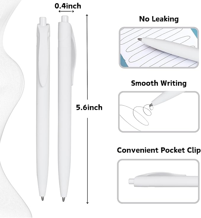 BallPoint Pens, 50 Pack (BLACK Ink),Bulk Pens, White Barrel,Click Pens for Office Home and School, Retractable Ballpoint Pens, Medium Point, 1.00MM (White)