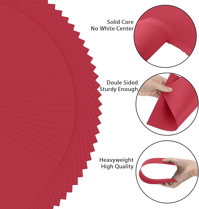OcePor 50 Sheets Valentine's Day Red Cardstock Paper, Colored Printer Paper 8.5 x 11, Card Stock Thick Construction for Craft,Scrapbook,Office Printing, Invitations, Certificates,92 lb/250gsm
