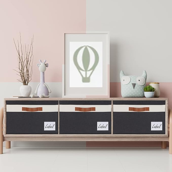 GhvyenntteS Fabric Storage Bins with Lids 6 Pack, Foldable Fabric Storage Baskets with Lid and Handles, Large Closet Organizers and Storage boxes with Label for Home Office (Black, 15" x 11" x 9.7")