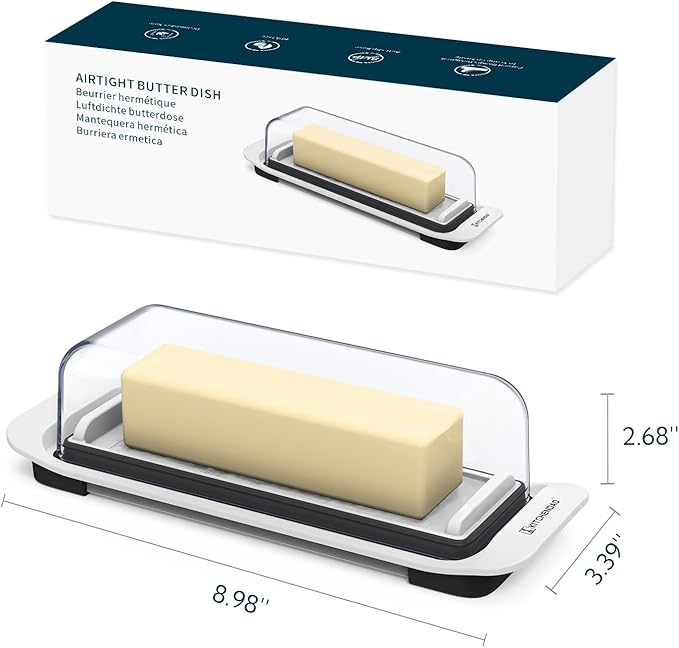 KITCHENDAO Airtight Butter Dish with Lid for Countertop and Refrigerator Door Shelf, Butter Keeper, Plastic Butter Holder Tray Container for West/East Coast Butter, White