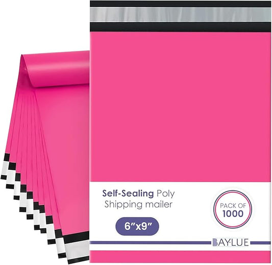 Hot Pink Small Poly Mailers 6x9 Inch | Strong Adhesive Self-Seal Mailing Bags | Tamper, Tear, Water Resistant Shipping Envelopes | Thick Strong Material Poly Bags Clothing Bags | 1000 Pcs Bulk
