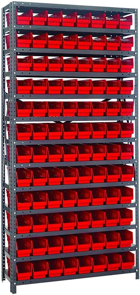 Quantum Storage Systems 1875-103RD Steel Shelving Unit with 4" Shelf Bins, 18" D x 36" W x 75" H, Red