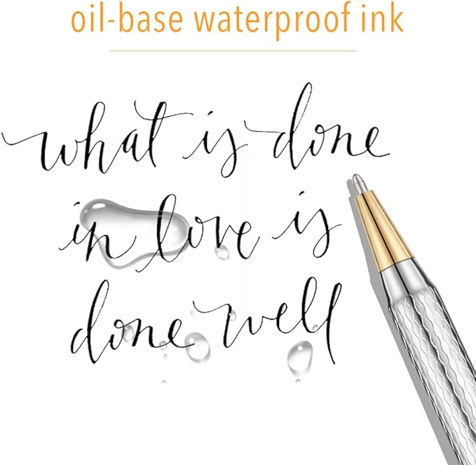 Unibene Slim Metallic Retractable Ballpoint Pens - Carved Chrome & Gold, Nice Gift for Business Office Students Teachers Wedding Christmas, Medium Point(1 mm) 6 Pack-Black ink