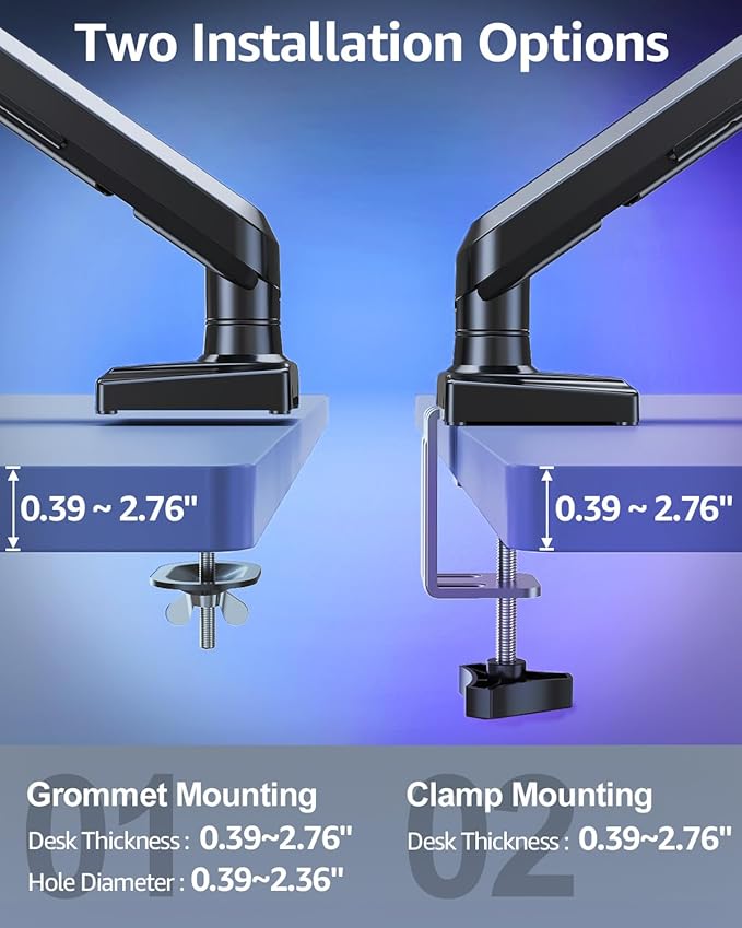 Dual Monitor Mount for 32 27 24 22inch Screens, Gas Spring Monitor Stand for 2 Monitor, Full Adjustable Monitors Desk Mount with C-Clamp&Grommet Base, Each Arm Holds 4.4-22 lbs, Freelift Pro Black