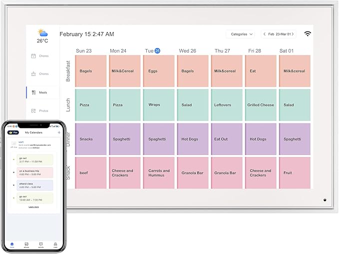 Digital Calendar 15.6 Inch, Electronic Calendar Chore Family Schedules, Smart Weekly and Monthly Planner, 1920 * 1080P IPS Touchscreen Interactive Display - Wall Mount White