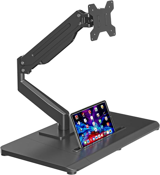 suptek Single Monitor Mount Gas Spring Arm Mount with Base,Free Standing Pneumatic Height Adjustable Monitor Desk Stand for 17 to 32 inch,Holds up to 22 lbs,Black(ML8C)