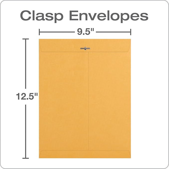 Quality Park, QUA37893, Gummed Kraft Clasp Envelopes, 100 / Box, Kraft, 9.5 x 12.5 Inches