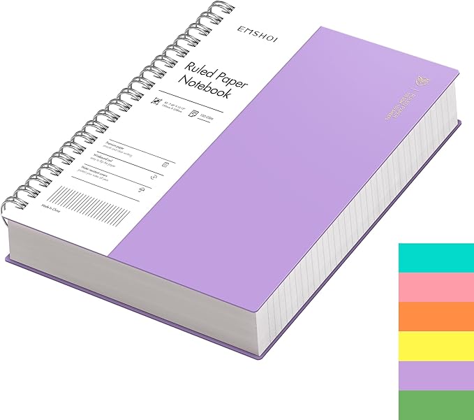 EMSHOI B5 Spiral Notebook College Ruled Lined Journal, Large 7.48" X 10.15", 300 Pages/150 Sheets, 100gsm Thick Paper, Waterproof Hardcover, for Office School Women Men Work Writing Notes-Purple