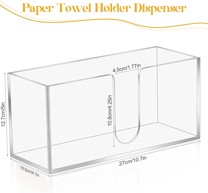 Acrylic Countertop Paper Towel Dispenser, Clear Trifold Napkin Holder, Suitable for Z-fold, C-fold or MultiFold Trifold Paper Towels for Bathroom and Kitchen