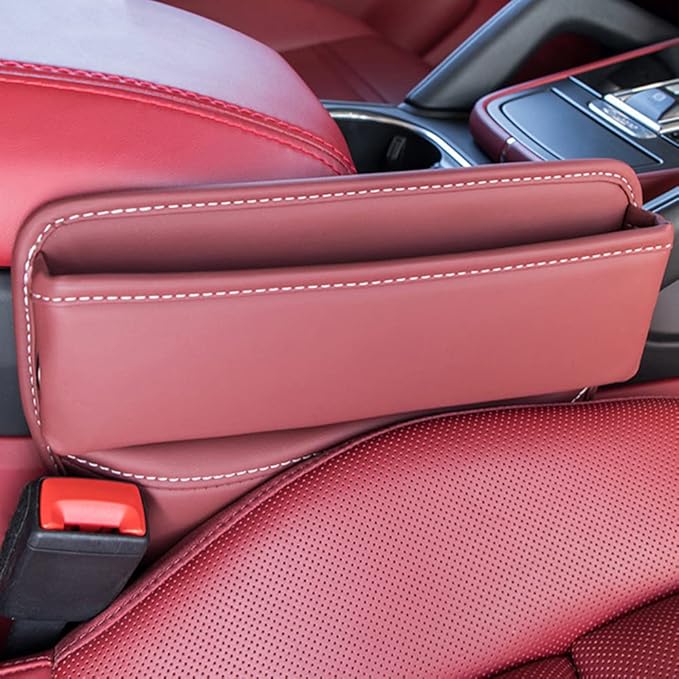 Riloer Car Organizers for Gap Leather Waterproof Car Seat Gap Fillers for Cars, Suvs, Trucks, Front Seat Gap Fillers for Phones, Keys, Cards, Glasses, Red
