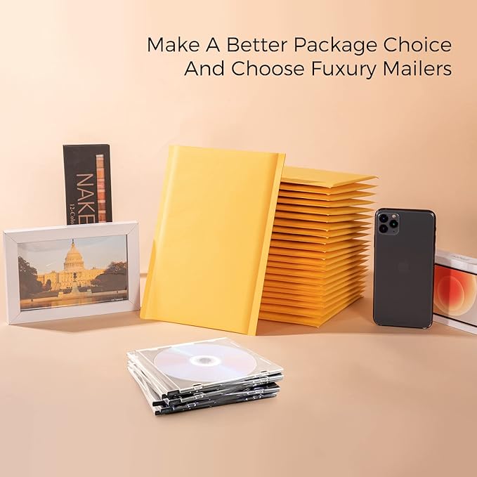 Fuxury Kraft Bubble Mailer 7.25x12 Inch 25 Pack,CD DVD Mailers,Strong Adhesion Padded Envelopes,Self Seal Bubble Envelope, Waterproof Cushioned Shipping Packaging for Small Business