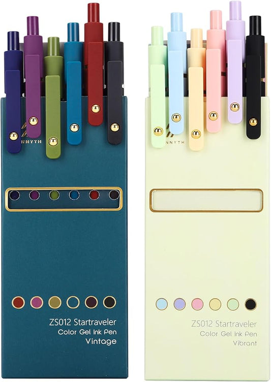 Ddaowanx Colorful Gel Pens, 0.5mm Fine Point Retractable,Colored Pens for Journaling and Sketching, Teacher Must Haves,Teacher School Supplies, Gifts for Nurse (12Pcs-Aesthetic+Vintage Colors)