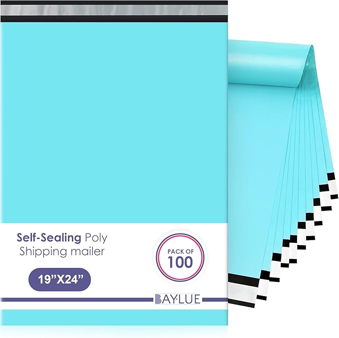 Teal Large Poly Mailers 19x24 Inch | Strong Adhesive Self-Seal Mailer Bags | Tear, Tamper, Water Resistant Shipping Envelopes | Thick Strong polymailer Bags XL Clothing Shipping Bags | 100 Pcs Bulk
