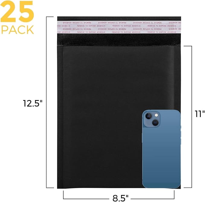 Fuxury Kraft Bubble Mailer 8.5x12 Inch 25 Pack,Strong Adhesion Padded Envelopes,Self Seal Bubble Envelopes, Waterproof Cushioned Padded Mailers Packaging for Small Business,Bulk Black