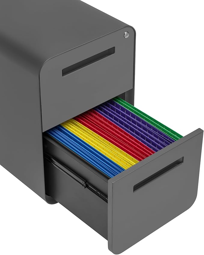 Laura Davidson Furniture Stockpile 2 Drawer Mobile File Cabinet with Lock - Under Desk Metal Filing Cabinet, Legal/Letter File Folders, Wheels and Stationary Feet, Pre-Assembled, Dark Grey