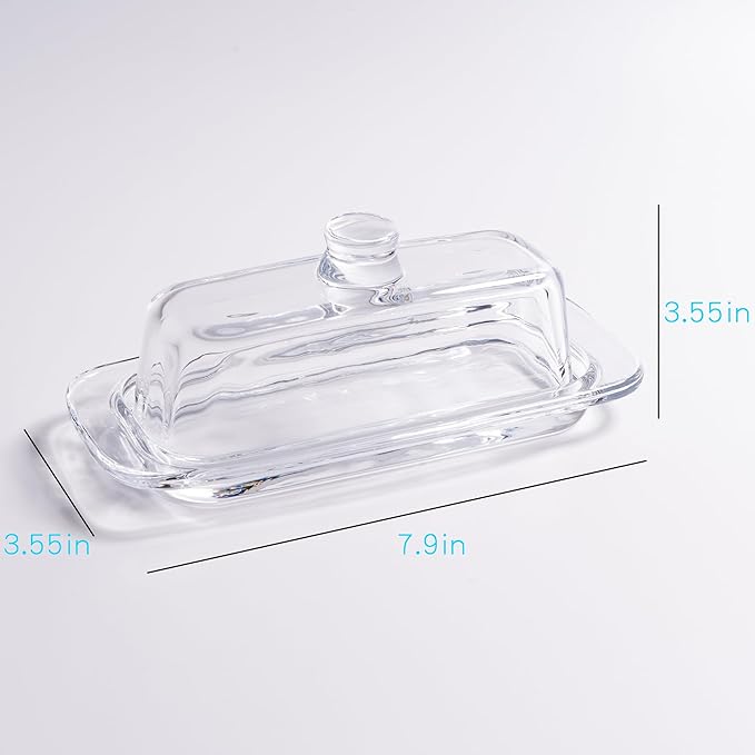 Glass Butter Dish with Cover, Clear Crystal Butter Holder Tray with Lid for Countertop Refrigerator