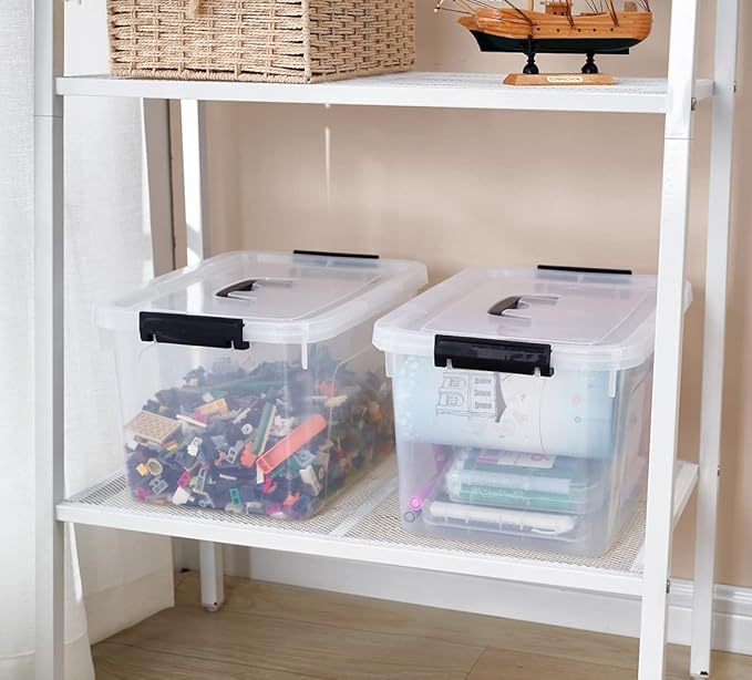 Clear Storage Latch Box 12 Quart, Plastic Organizing Box/Bin with Lid and Black Handles, 6-Pack