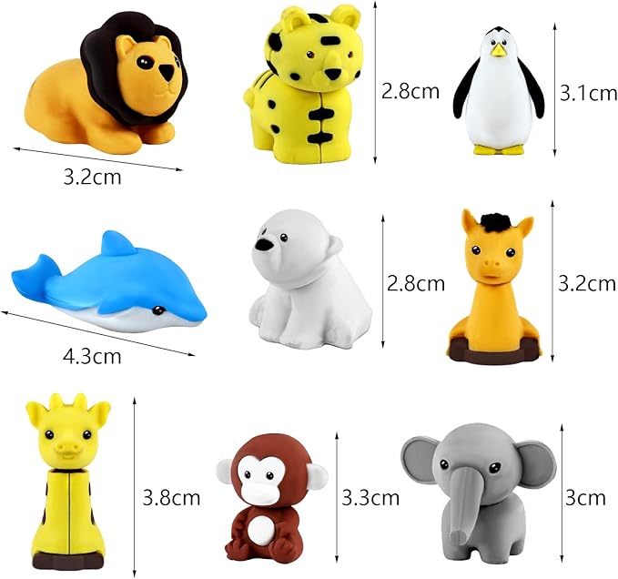 64Pcs Animal Erasers Bulk Cute Desk Pets Kids Puzzle Erasers Take Apart Cool 3D Eraser Mini Pencil Eraser Fun Party Favors for School Supplies Classroom Rewards Easter Egg Fillers Gifts